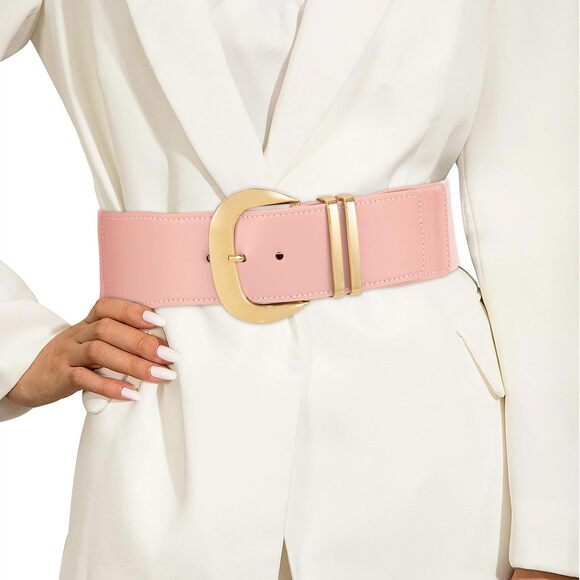 Women Wide Elastic Waist Belt For Dresses Fashion Gold Buckle Stretchy 7223